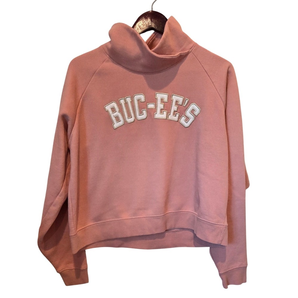Buc-ees Pink Cropped‎ Turtleneck Sweatshirt Women's Size L